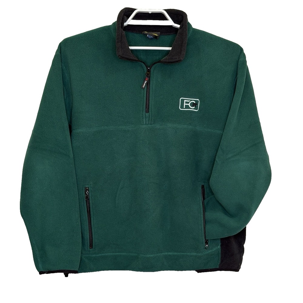 Fayettechill 1/4 Zip Fleece‎ Sweatshirt Mens Size Large Green Black Trim Pockets